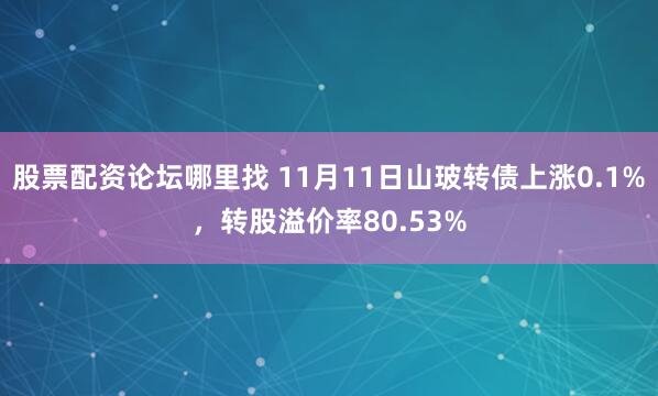 股票配资论坛哪里找 11月11日山玻转债上涨0.1%，转股溢价率80.53%