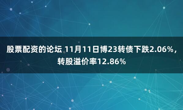 股票配资的论坛 11月11日博23转债下跌2.06%，转股溢价率12.86%
