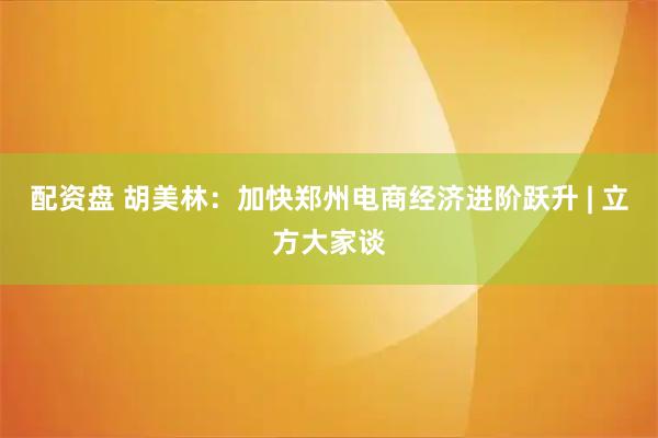 配资盘 胡美林：加快郑州电商经济进阶跃升 | 立方大家谈